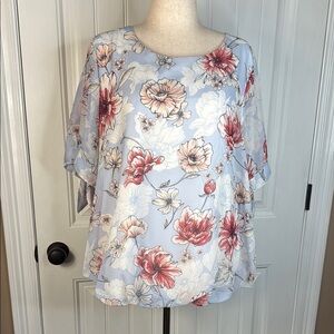 I.N. Studio Floral COLD SHOULDER SUMER BLOUSE - Size 1X